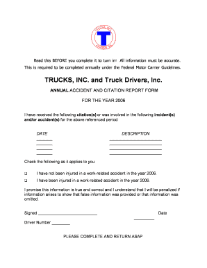Annual Accident and Citation Report Form