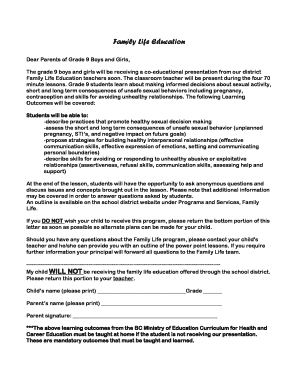 Family Life Education Opt-Out Form