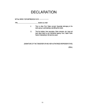 Tender Declaration Form