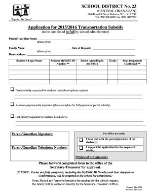 Application for Transportation Subsidy