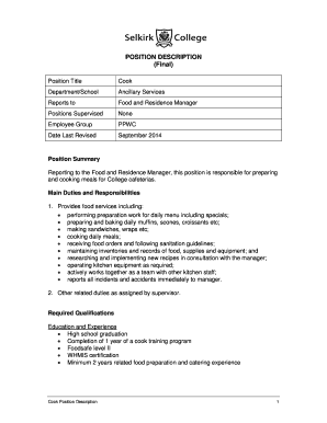Cook Position Description