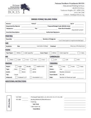 Order Form for Printing and Billing