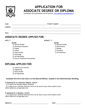 Associate Degree or Diploma Application Form