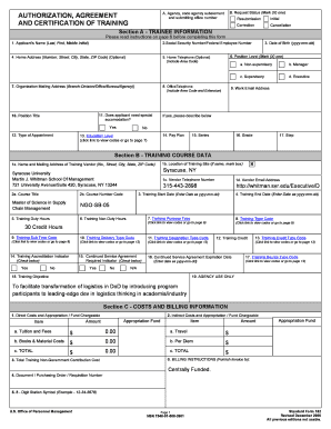 US Federal Employee Training Authorization and Agreement