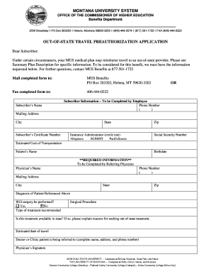 Montana Out-of-State Travel Preauthorization Application