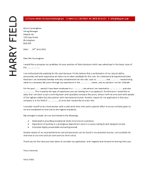 Sales Assistant Cover Letter Template
