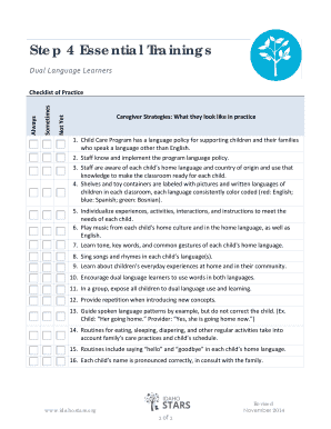 Dual Language Learners Caregiver Strategies Checklist