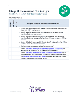 Idaho Early Learning eGuidelines Training Checklist