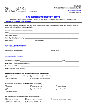 IdahoSTARS Change of Employment Form