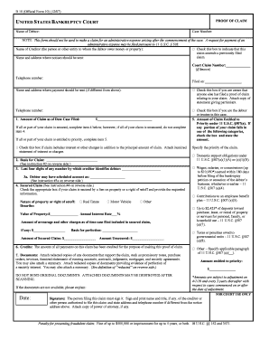 US Bankruptcy Court Proof of Claim Form