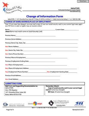IdahoSTARS Change of Information Form