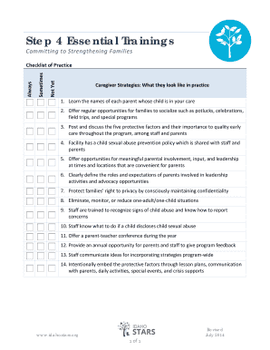 Childcare Protective Factors Checklist