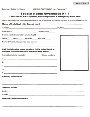 Special Needs Awareness 9-1-1 Checklist