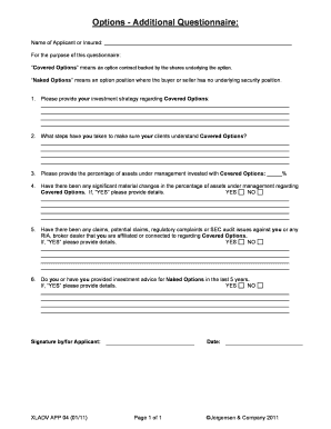 Additional Questionnaire for Covered Options