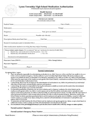 Lyons Township High School Medication Authorization Form
