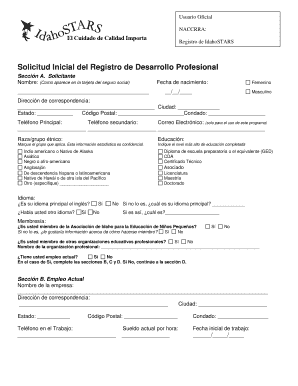 Solicitud Inicial del Registro de Desarrollo Profesional