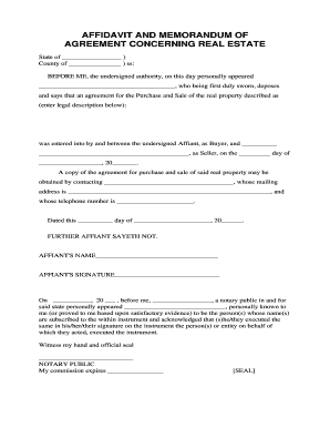 Affidavit and Memorandum of Agreement Concerning Real Estate
