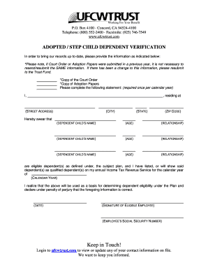 Adopted Step Child Dependent Verification Form