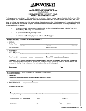Disabled Overage Dependent Child Medical Benefits Application