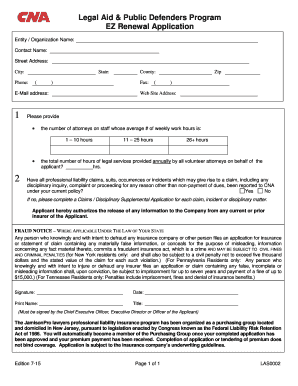 Legal Aid Professional Liability Insurance Application