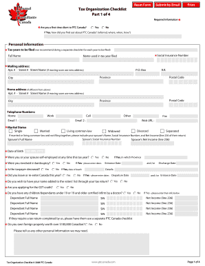 Canadian Tax Organization Checklist