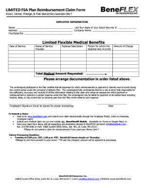 Limited FSA Plan Reimbursement Claim Form