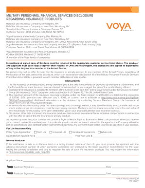 Military Personnel Financial Services Disclosure Regarding Insurance Products