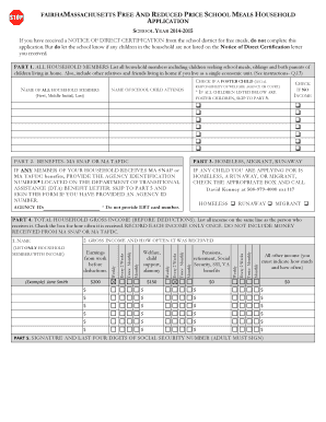 Massachusetts Free and Reduced Price School Meals Application