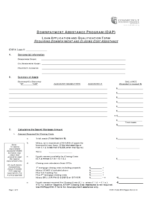 CHFA Downpayment Assistance Loan Application