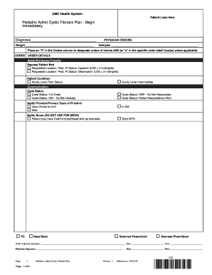 Pediatric Admit Cystic Fibrosis Plan