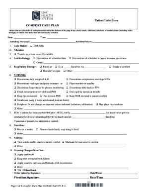 Comfort Care Plan