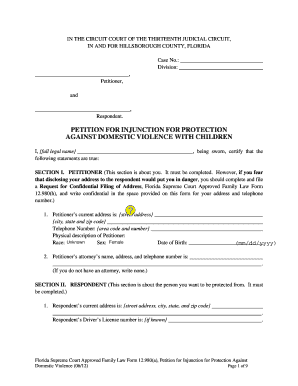 Florida Domestic Violence Injunction Petition with Children