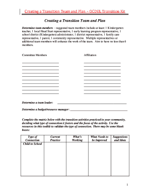 Transition Team and Plan Template