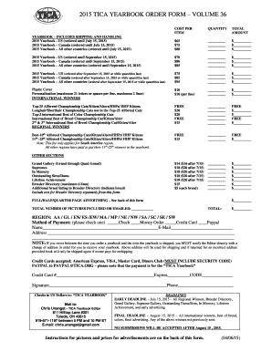 2015 TICA Yearbook Order Form