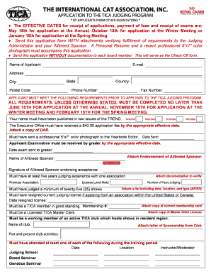 APPLICATION TO THE TICA JUDGING PROGRAM