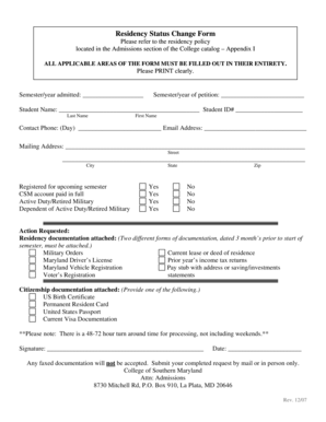 Residency Status Change Form