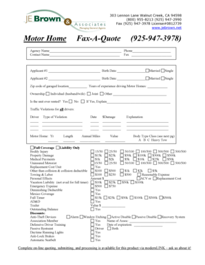 Motor Home Insurance Quote Form