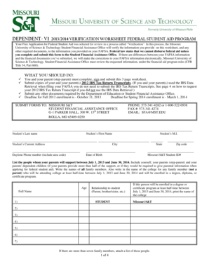 Dependent Verification Worksheet