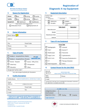 Diagnostic X-ray Equipment Registration Form