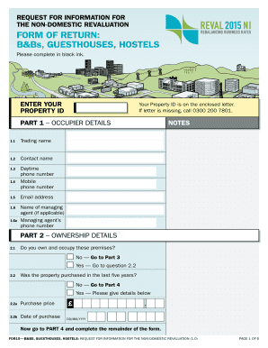 FORM OF RETURN BampB s GUESTHOUSES HOSTELS