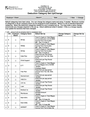 Payroll Deduction Category Setup Form