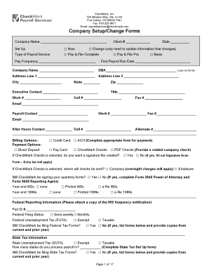 CheckMark Payroll Service Setup Form