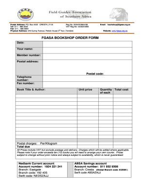 FGASA Bookshop Order Form