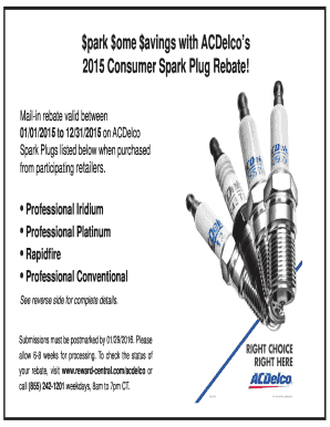 ACDelco 2015 Spark Plug Rebate Form