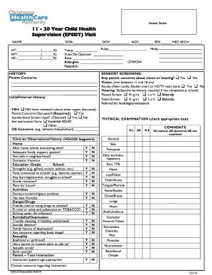 11-20 Year Child Health Supervision Form