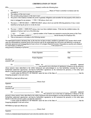 Certification of Trust Form