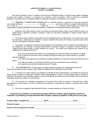 Anexo de Florida a la Solicitud de Fianza y Acuerdo