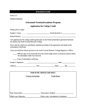 Student Initiated Articulated Credit Form 3-A