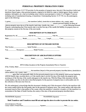 South Carolina Personal Property Proration Form