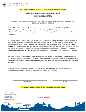 Criminal Offender Record Information (CORI) Acknowledgement Form